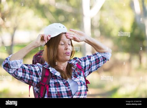 Portrait Active Attractive Mature Woman Exhausted And Tired Of Walking