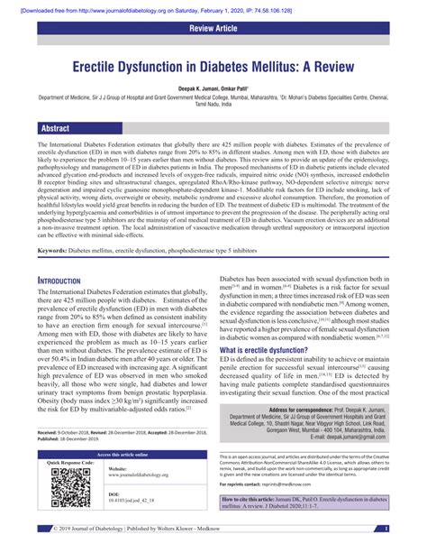 Pdf Erectile Dysfunction In Diabetes Mellitus A Review