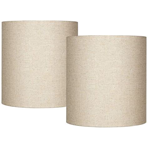 Springcrest Oatmeal Tall Linen Drum Shades 14x14x15 Spider Set Of 2 570r1 Lamps Plus