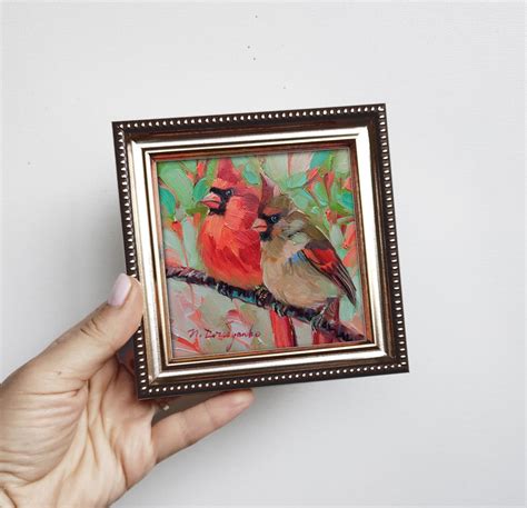 Cardinal Birds Couple Painting Original Art 4x4 Mini Picture - Etsy