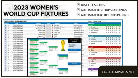 2023 Fifa Womens World Cup Schedule Template Excel Templates