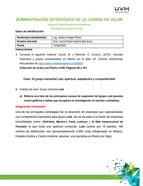 U5 Analisis Caso A6 esta bien ADMINISTRACIÓN ESTRATÉGICA DE LA