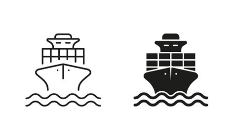 Sea Boat Vessel Silhouette And Line Icon Set Freight Marine Container