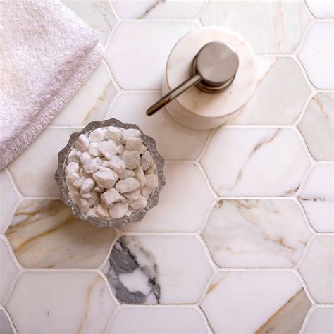 X Calacatta Gold Elongated Hexagon Mosaic Tile Sheet