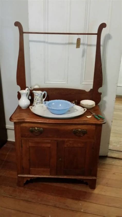 Antique Oak Wash Stand With Towel Rack Contact By Babybantiques