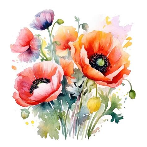 Premium Photo Watercolor Painting Of Red Poppies On White Background