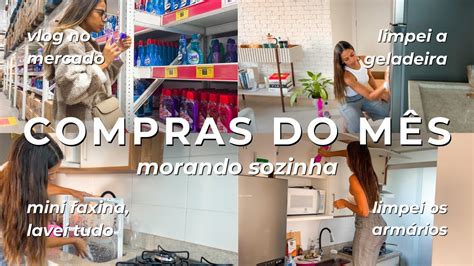 Compras do mês morando sozinha vlog no mercado limpei a geladeira