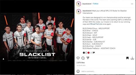 Blacklist International Umumkan Roster Untuk Mpl Ph S10