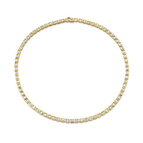 East West Emerald Cut Bezel Set Tennis Necklace – Norman Silverman