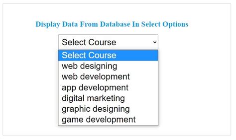 Display Data From Database In Select Options Using Php Mysql