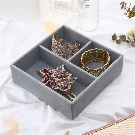 Desktop Square Flocking Fabric Stackable Ring Necklace Earring Storage