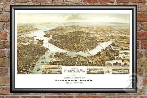 Vintage Map Of Norfolk Virginia 1892 By Teds Vintage Art Norfolk