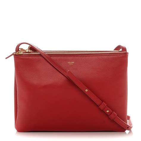 Celine Lambskin Large Trio Crossbody Bag Red