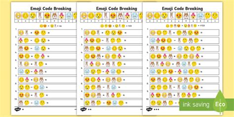 A Crack The Code Game Worksheets Emoji Maths Twinkl