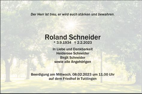 Traueranzeigen Von Roland Schneider Schwaebische De Trauerportal