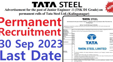 Tata Steel Junior Engineer Recruitment 2023 Permanent Basis