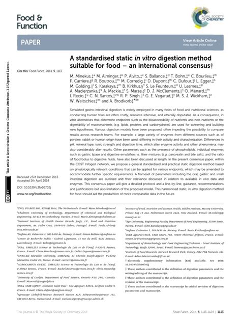 Minekus 2014 A Standardised Static In Vitro Digestion Method Pdf Digestion Chemistry