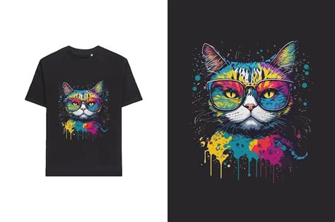 Design de camiseta um gato usando óculos escuros Vetor Premium