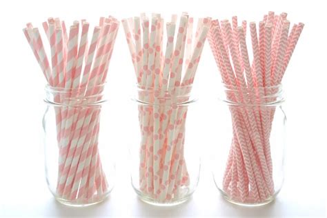 Pink Party Straws, Milkshake Straws, Paper Party Pink and White Wedding ...