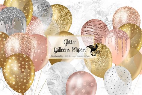 Glitter Balloons Clipart Rose Gold And Silver Glitter Party Clipart In