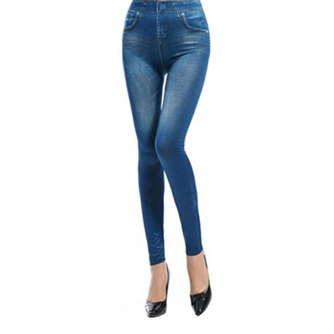 Women Stretchy Jegging Jeans High Waist Push Up Imitation Denim