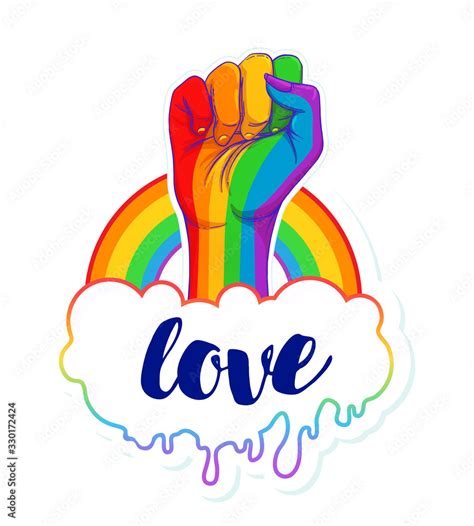 Rainbow Colored Hand With A Fist Raised Up Gay Pride LGBT Concept Realistic Style Vector