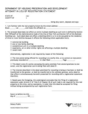 Fillable Online Affidavit In Lieu Of Registration Statement Ohp Form