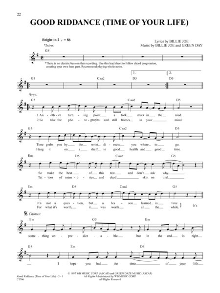 Good Riddance Time Of Your Life By Green Day Bass Guitar Tablature