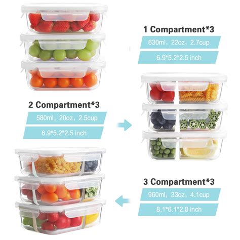 Bayco Pack Glass Meal Prep Containers Compartment Glass