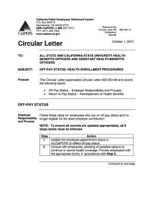 Fillable Online Calpers Ca Circular Letter 600 050 14 Fax Email Print