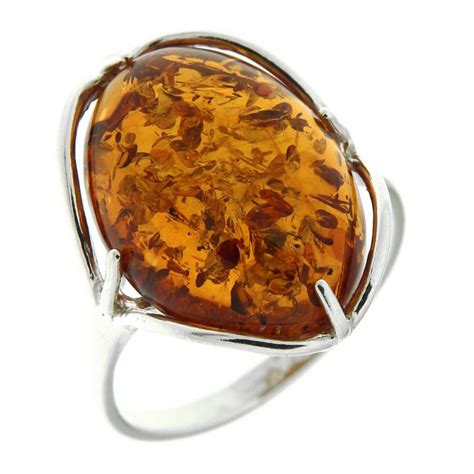 Bague Argent Ambre Ovale 16x13mm Ref 42331