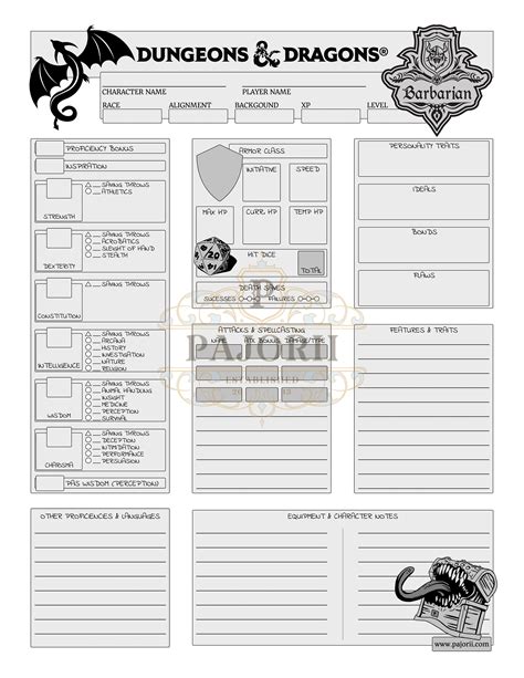 Dungeons Dragons E Barbarian Character Sheet Sided Etsy