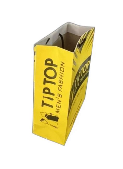 Yellow And Black Tip Top Printed Paper Bag Twisted Rope Capacity