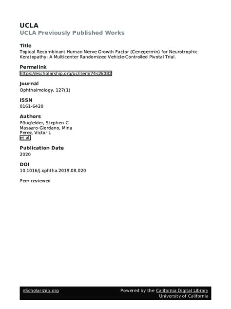 Pdf Topical Recombinant Human Nerve Growth Factor Cenegermin For Neurotrophic Keratopathy A