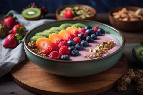 Premium Ai Image Smoothie Bowl Topped With Mix Of Fresh Fruit And