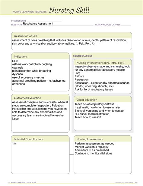 Nursing Skills Respiratory Assessment ATI Template ACTIVE LEARNING