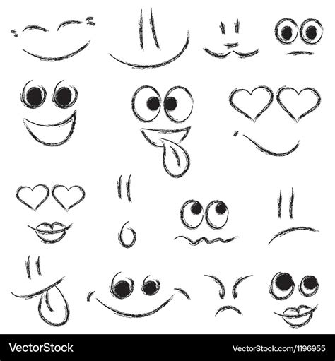 Sketches of smiley faces Royalty Free Vector Image