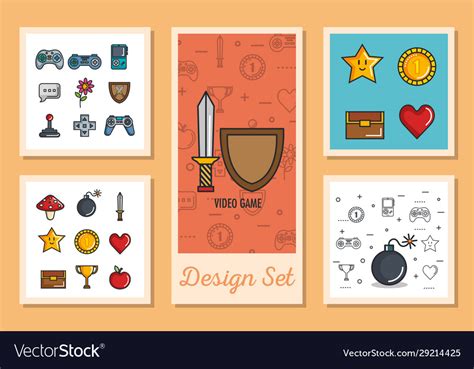 Designs set video game retro and icons Royalty Free Vector