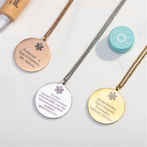 Custom Medical Alert Necklace Stainless Steel Engraved Medical Jewelry