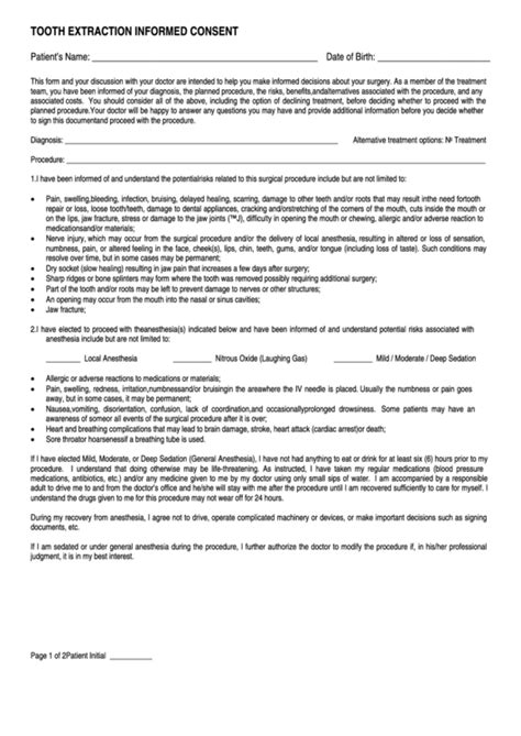 Printable Dental Extraction Consent Form