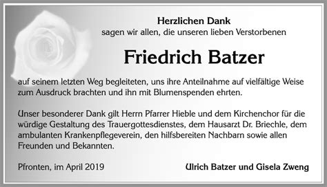 Traueranzeigen Von Friedrich Batzer Allg Uer Zeitung