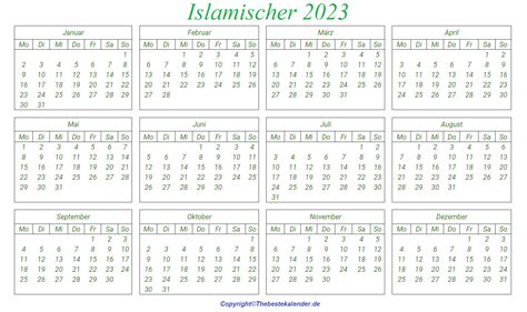 Druckbare Ausdrucken Islamischer Kalender