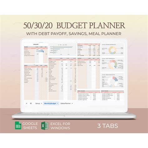 50 30 20 Budget Template,simple Budget Planner, Monthly Budget Template ...