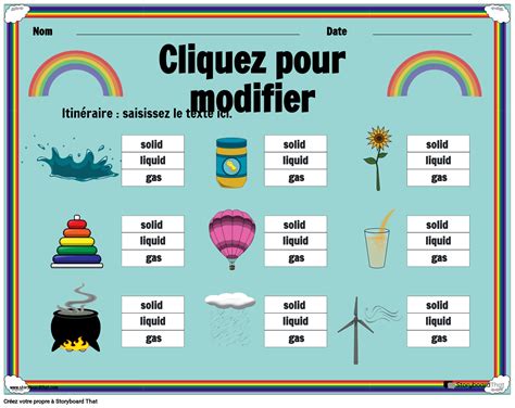 Feuille de Travail sur les États de la Matière Avec Rainbow