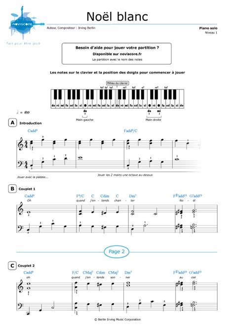 Partitura Piano Blanca Navidad Chanson De Noël Partituras Noviscore