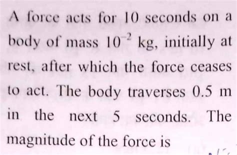 A Force Acts For 10 Seconds On A Body Of Mass 10−2 Kg Initially At Rest