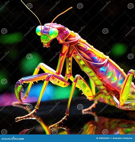 Realistic Lifelike Praying Mantis In Fluorescent Electric Highlighters