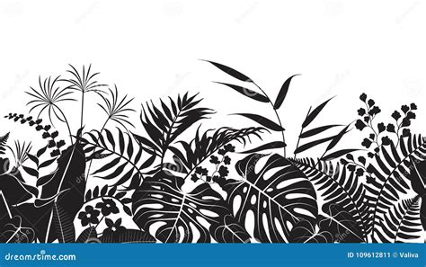 Tropical Plants Silhouette Pattern Stock Vector Illustration Of Line