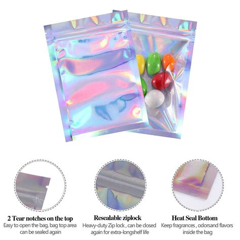 Holographic Mylar Foil Pouch Bags Smell Proof Resealable Zip