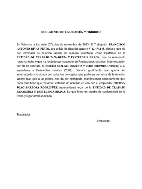 Documento De Liquidación Y Finiquito Pdf